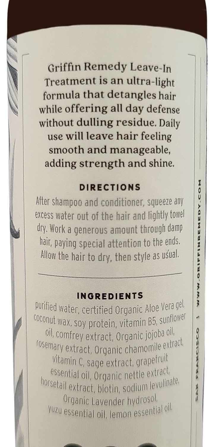 Griffin Remedy Leave-In Conditioner Treatment-Lightweight Moisture Formula to Smooth Frizz and Add Shine For All Hair Types-All Natural, Sulfate Free, Paraben Free, 8 fl oz - Image 4