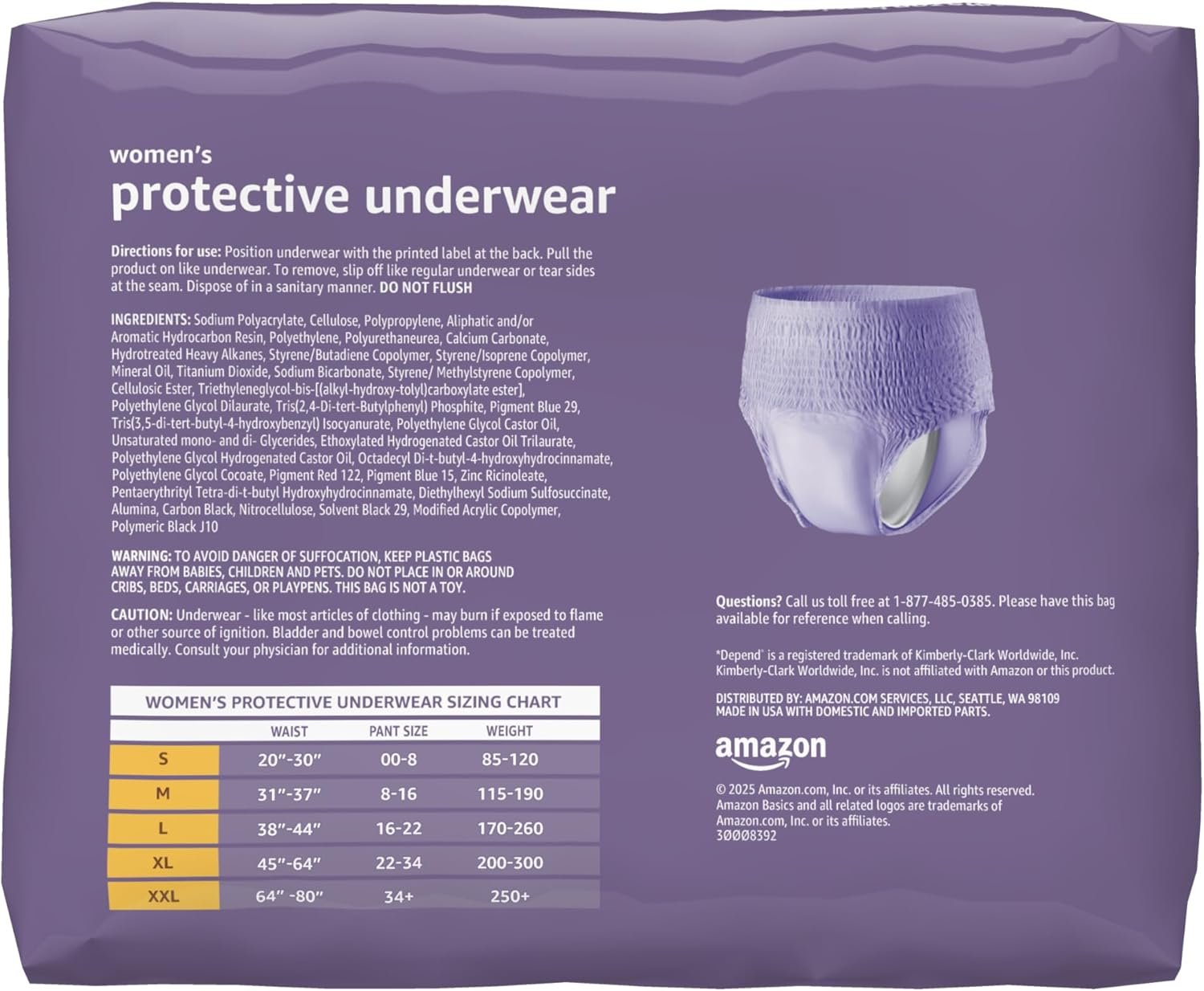 Amazon Basics Postpartum Incontinence Underwear for Women, Maximum Absorbency with Bladder Leak Protection, Fresh Protection, Disposable, Large, Lavender, 18 Count - Image 2