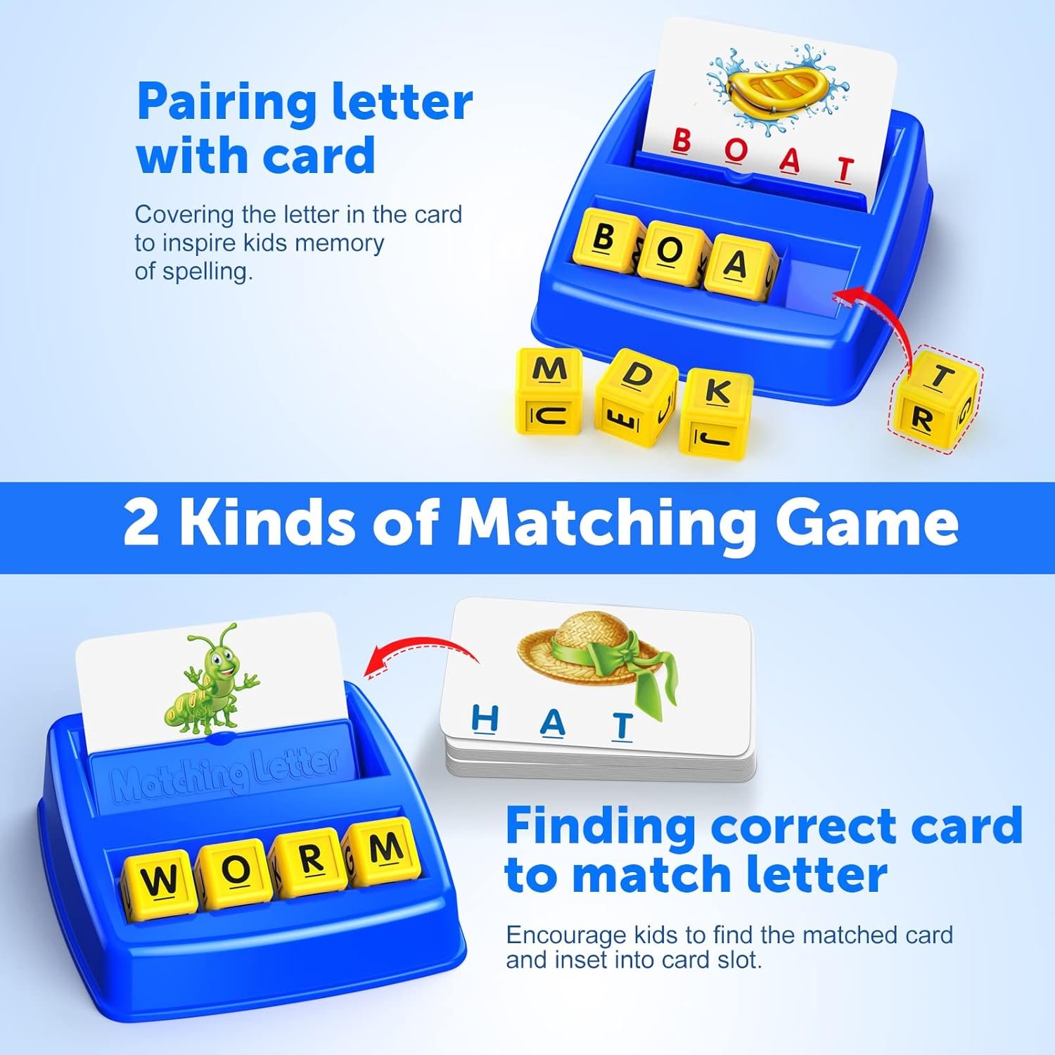 Learning Games for Kids Ages 3-8, Matching Letter Game for Kids Toys Ages 3-8 Educational Toys for 3-8 Year Olds Boys Girls Birthday Party Easter Gifts for 3-8 Year Olds Boys Girls Blue - Image 2
