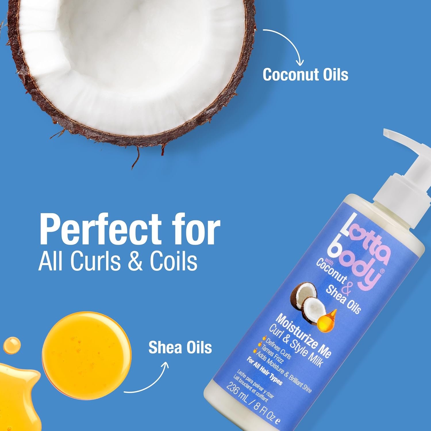 Lottabody Moisturize Me Curl and Style Milk with Coconut & Shea Oils, Lightweight Moisture-Rich Curl-Defining & Frizz-Control Styling Milk for Natural Curly, Coily & Relaxed Hair, 8 oz - Image 3