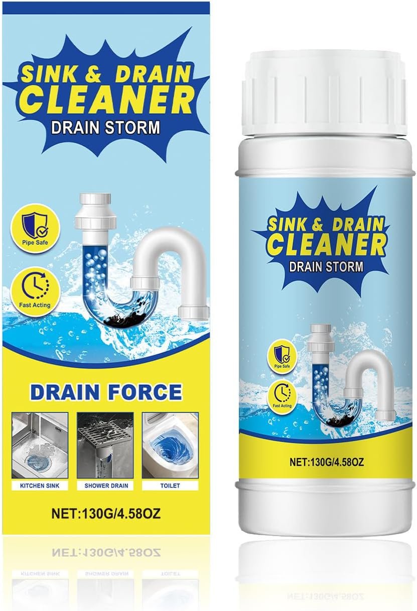 Drain Clog Remover - Foaming Sink & Drain Cleaner for Kitchen, Bathroom, Toilet Pipes - Removes Hair, Grease & Food Waste - Fast-Acting Unclogging Powder 130g (1 Pack, Unscented)