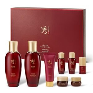 Sooryehan Hyobidam Fermented Skincare Gift Set with Wild Ginseng – Premium Korean Anti-Aging Skin Care Kit for Intense Hydration, 13.53 fl oz (Full Size Toner & Emulsion + Mini Cream, Eye Cream, Mask)