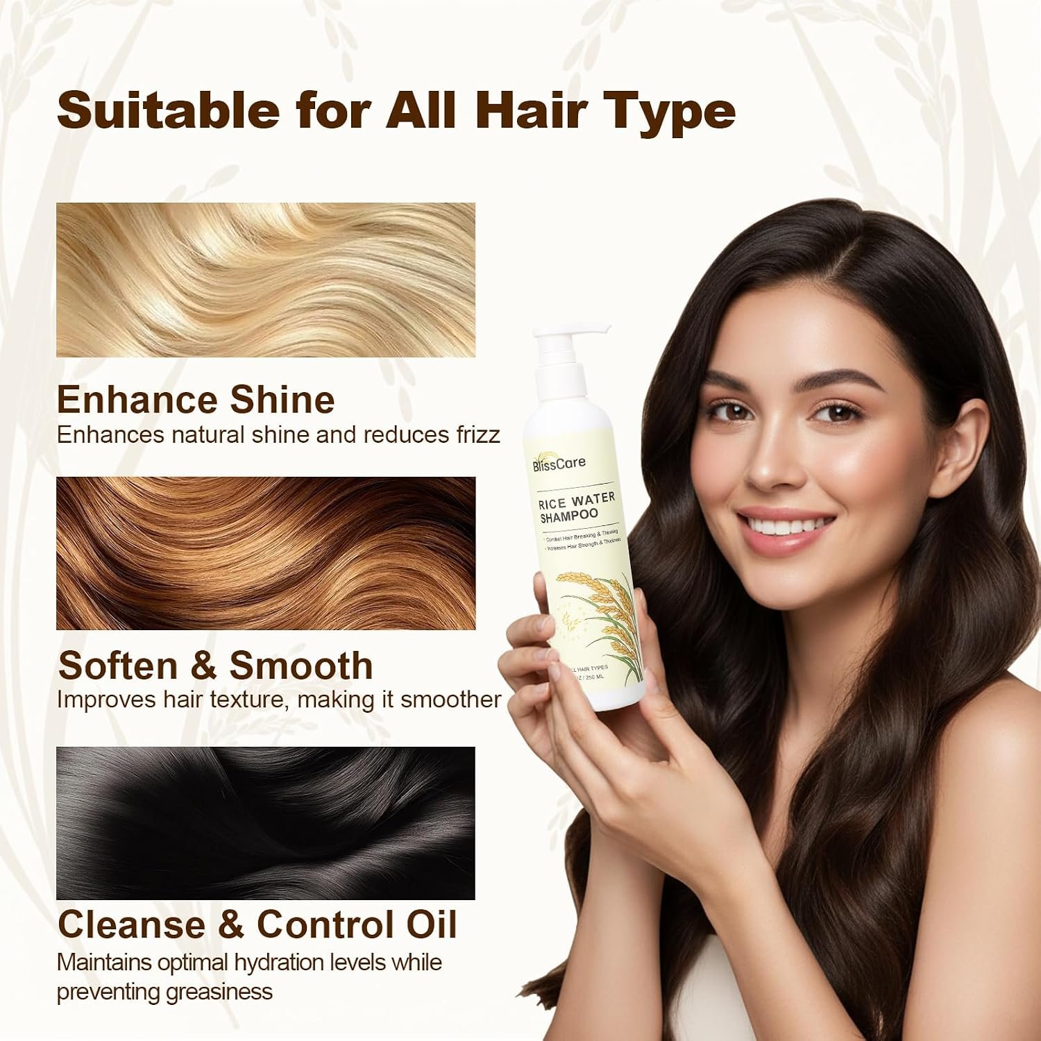 Rice Water Shampoo and Conditioner Set, Strengthen and Revitalize Hair, Nourish Damaged Hair for Women and Men, Hair Care, Restore Shine, Infused with Biotin, Citrus Peel, Rosemary - Image 2