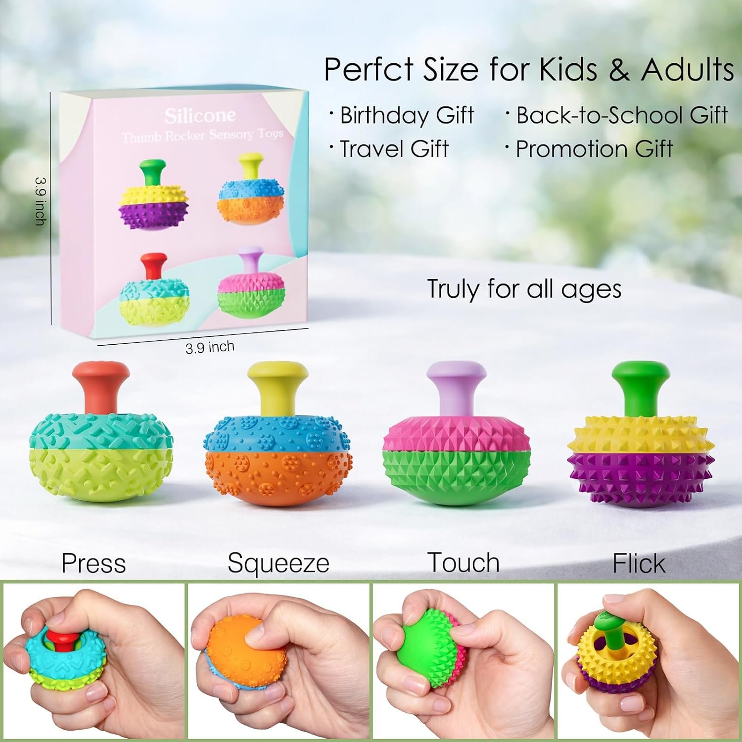 Silicone Thumb Rocker Fidget Toys for Kids Adults ,4PCS Stress Relief Sensory Toys for Autism ADHD Anxiety,Fun Textures Gadgets,Office Desk Toy,Stocking Stuffers for Women Men Teen Gifts - Image 7