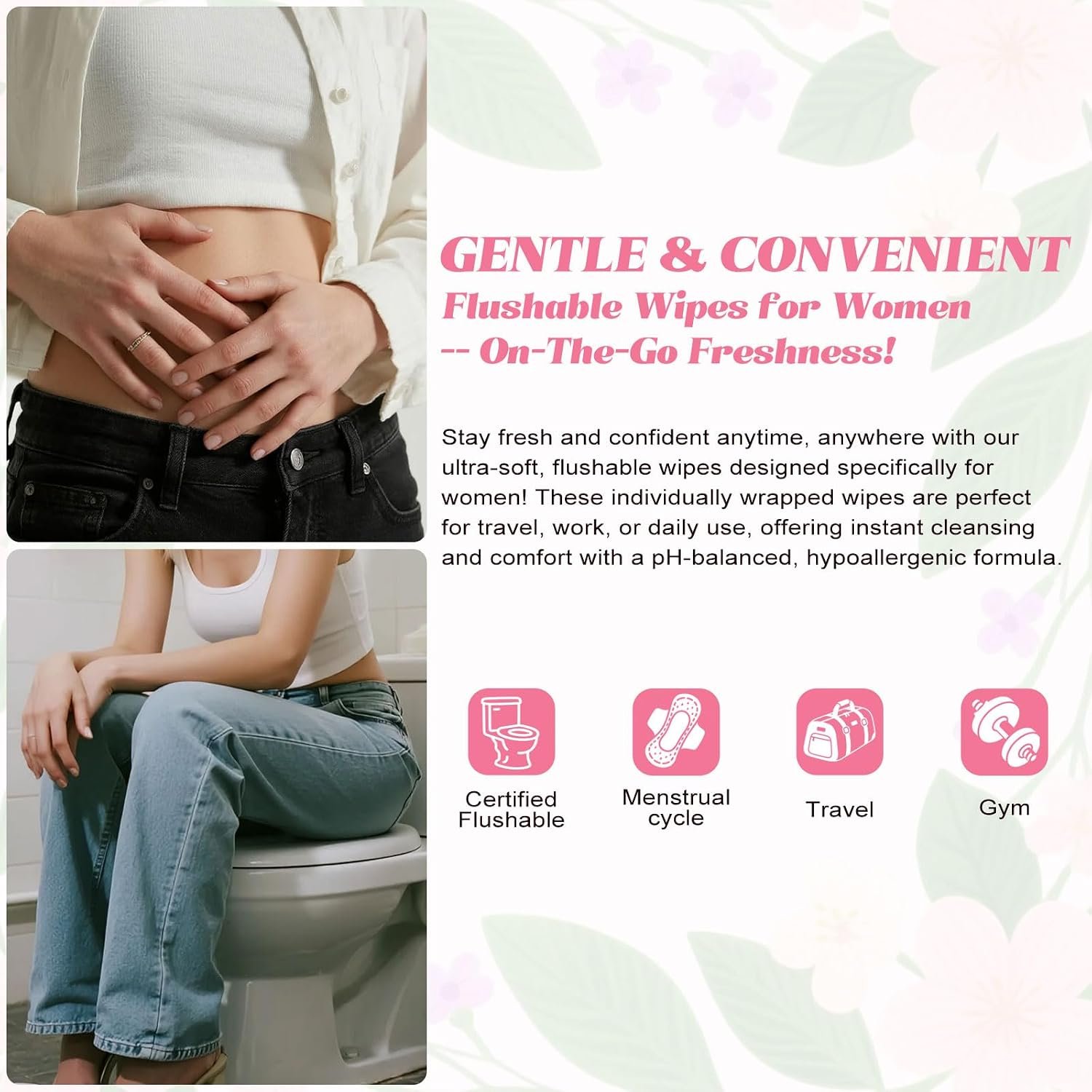 Feminine Wipes Individually Wrapped, Flushable Wipes Travel,Feminine Care Vaginal Wipes for Adult,Women, Girl and Homeless (Pack of 50,Unscented) - Image 7