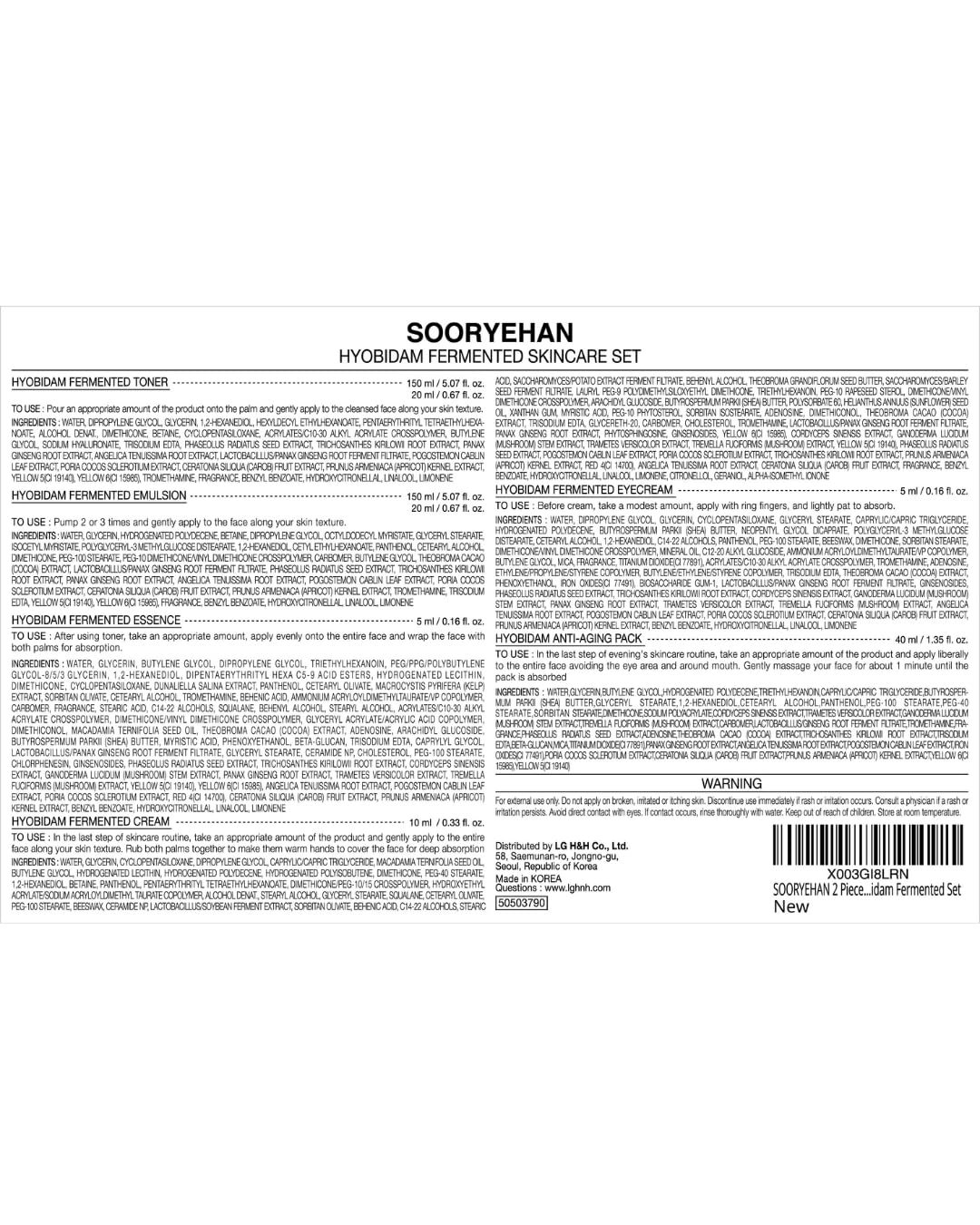 Sooryehan Hyobidam Fermented Skincare Gift Set with Wild Ginseng - Premium Korean Anti-Aging Skin Care Kit for Intense Hydration, 13.53 fl oz (Full Size Toner & Emulsion + Mini Cream, Eye Cream, Mask) - Image 9