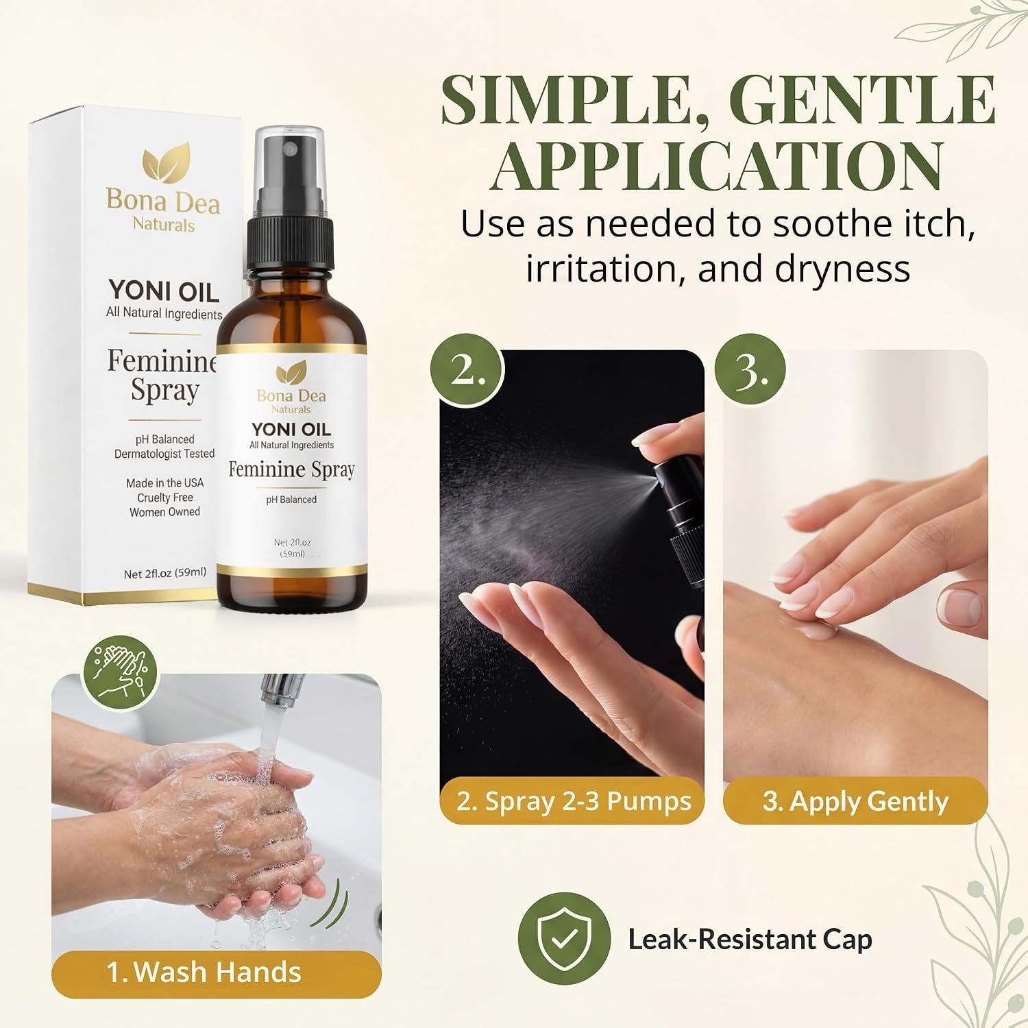 Feminine Spray for Women – All Natural Yoni Oil Deodorant & Moisturizer, Organic Essential Oils, Chemical-Free Perineal Massage Oil for Pregnancy, Sensitive Vaginal Care | 2 oz Spray - Image 6
