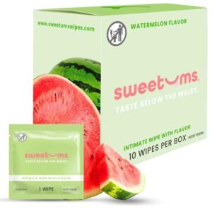 Sweetums Feminine Wipes For Women, Individually Wrapped – pH Balanced Flavored Intimate Wipes – Pack of 10 (Watermelon)