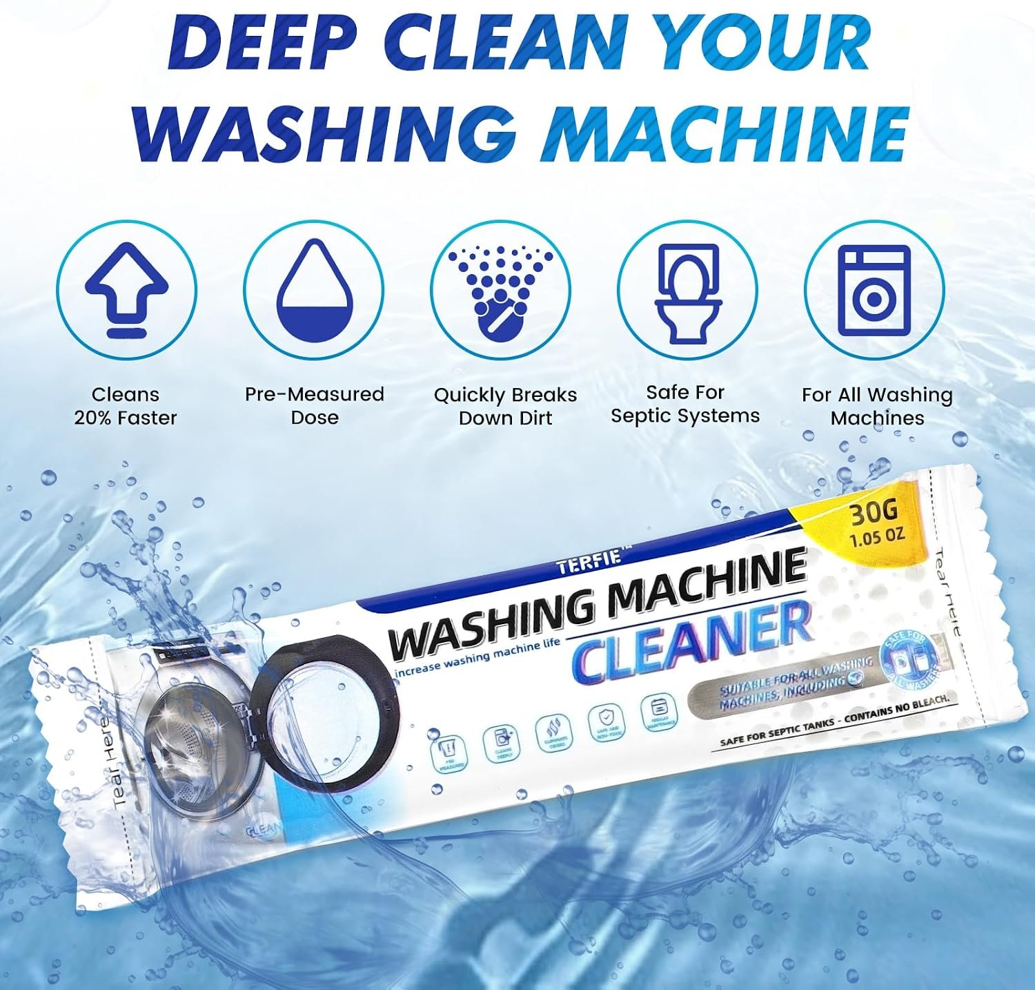 Washing Machine Cleaner Pre-Portioned Powder Tablets for Top Load & Front Load Washers, Odor-Removing, Detergent-Buildup Dissolving, Easy-Dissolve Maintenance Cleaner-12 Pack - Image 2
