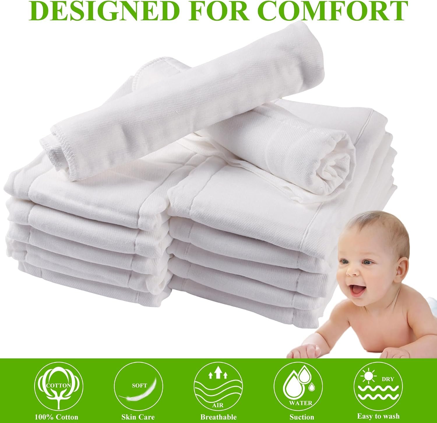 6 Ply Cloth Diapers Burp Cloth, Fasoar Thick Washable Absorbent Cotton Diaper for Babies and Toddlers Multi-Use 6/10/12 Count - Image 5