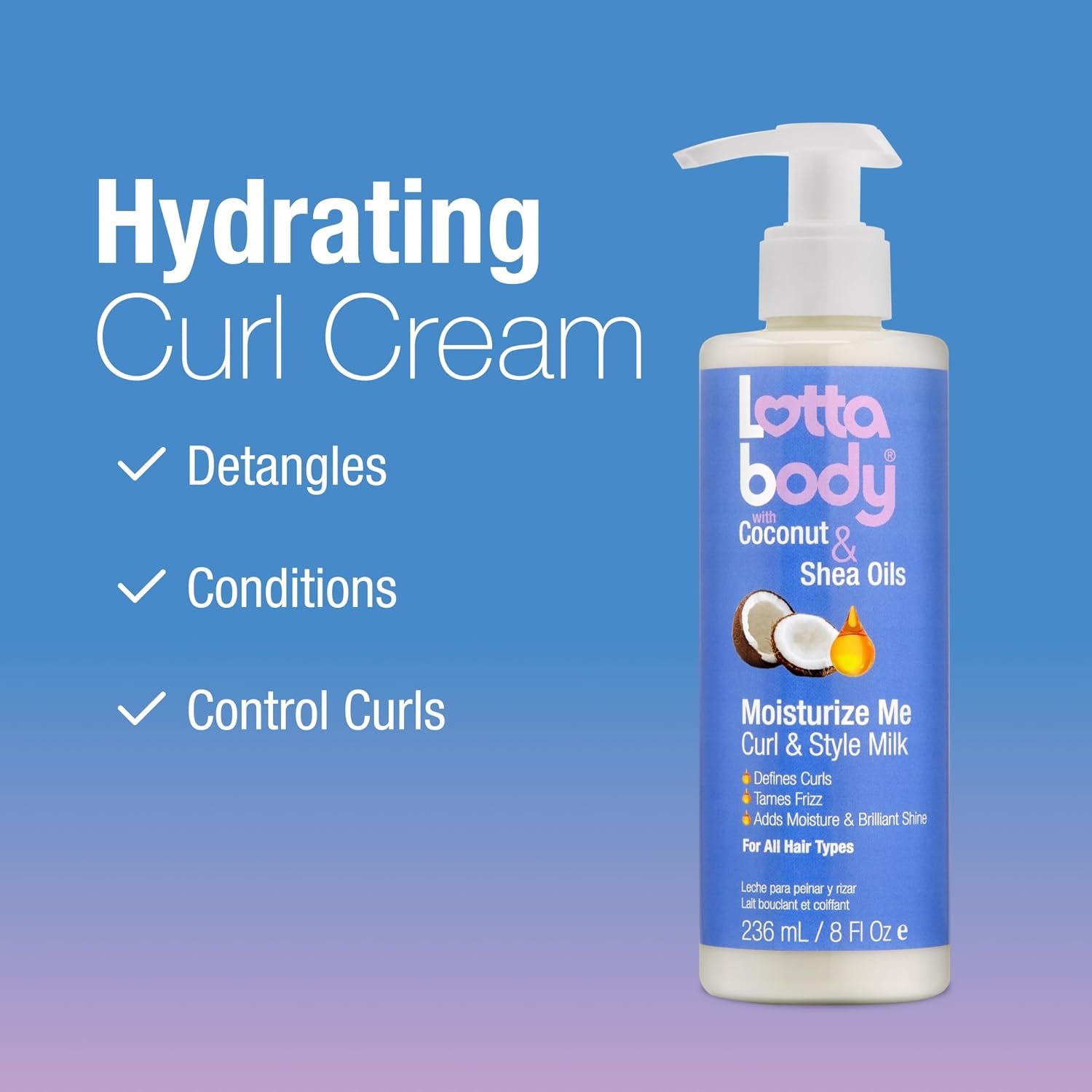 Lottabody Moisturize Me Curl and Style Milk with Coconut & Shea Oils, Lightweight Moisture-Rich Curl-Defining & Frizz-Control Styling Milk for Natural Curly, Coily & Relaxed Hair, 8 oz - Image 4
