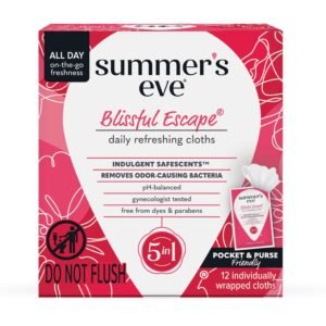 Summer’s Eve Blissful Escape Feminine Wipes, Gentle pH-Balanced Formula Helps Control Vaginal Odor, Individually Wrapped Wipes, 12 Count