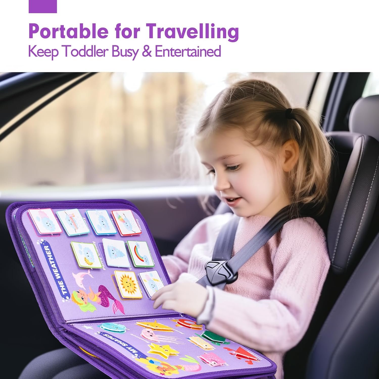hahaland Busy Board Montessori Toys - 3 Year Old Girl Gifts Bithday Gift Ideas 3rd - 8 in 1 Preschool Learning Activities - Educational Toys Little Girls Age 3 Travel Busy Book for Airplane Car Rides - Image 4