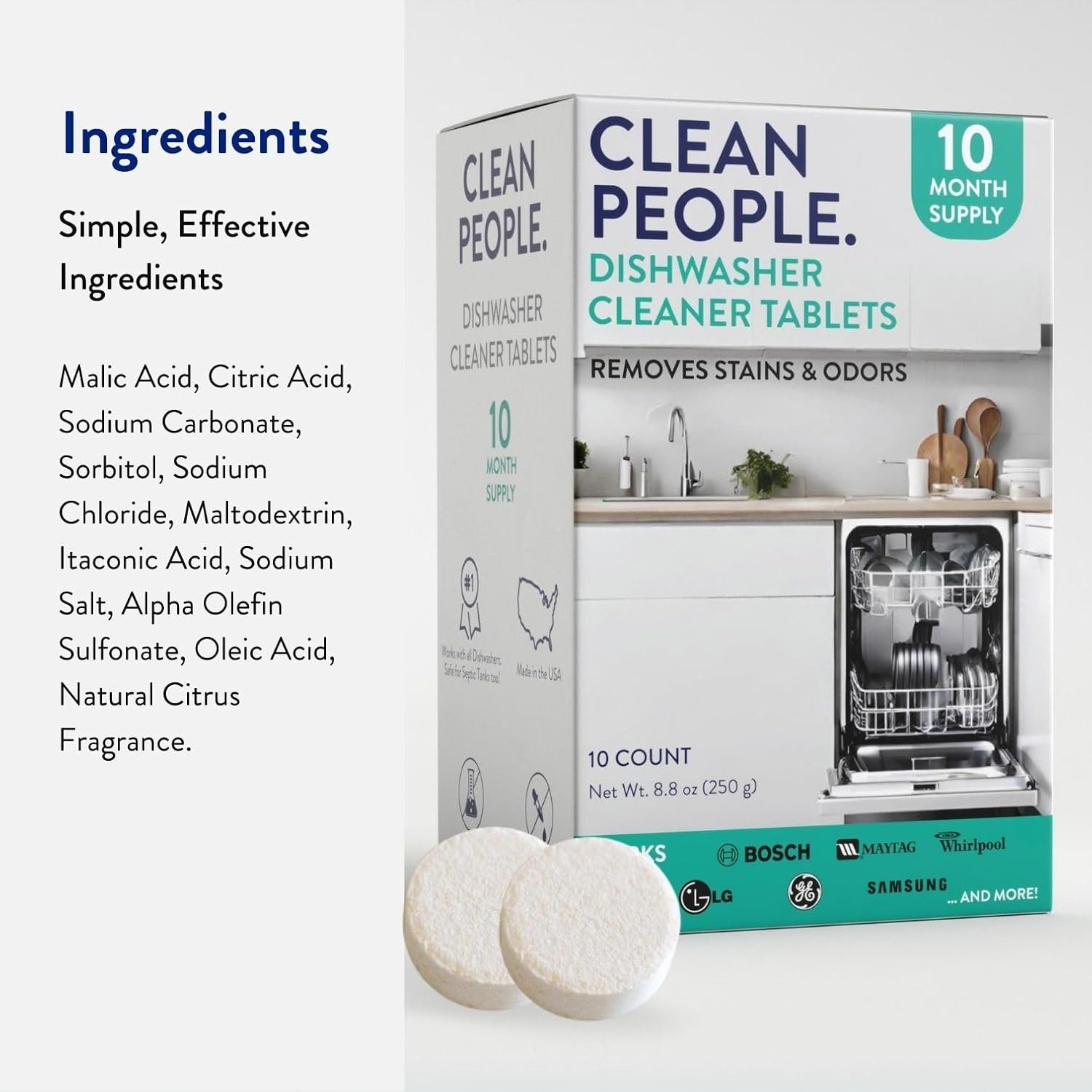 The Clean People Dishwasher Cleaner - Dishwasher Cleaner Tablets for Removing Limescale, Mineral Buildup, Grease & Odors - 10 Count, Citrus Scent - Image 5