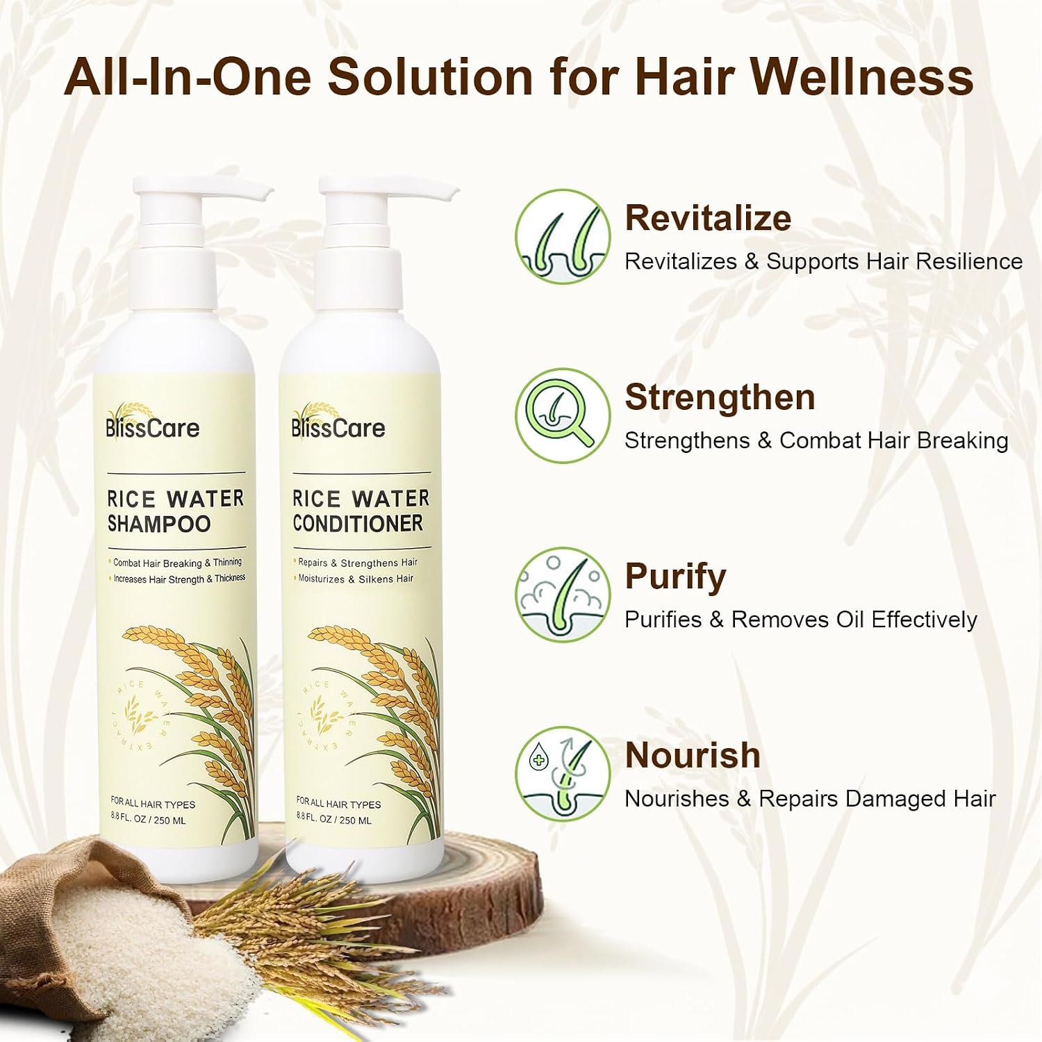 Rice Water Shampoo and Conditioner Set, Strengthen and Revitalize Hair, Nourish Damaged Hair for Women and Men, Hair Care, Restore Shine, Infused with Biotin, Citrus Peel, Rosemary - Image 6
