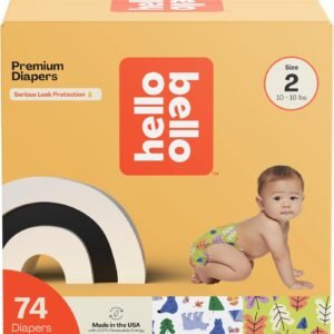 Hello Bello Premium Diapers Size 2, Happy Camper & Live Leaf Love Designs, 74ct Club Box