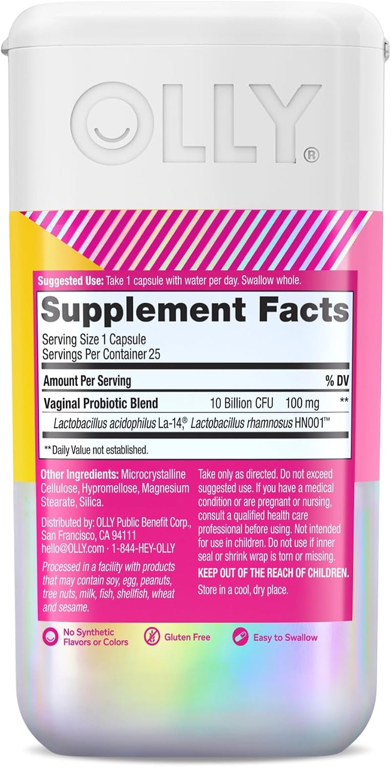 OLLY Happy Hoo-Ha Capsules, Vaginal Probiotics for Women or People with Vaginas, Vaginal Health and pH Balance,* 10 Billion CFU Per Capsule - 25 Count - Image 9