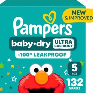 Pampers Diapers – Baby Dry – Size 5, 132 Count, Absorbent Disposable Infant Diaper (Packaging May Vary)