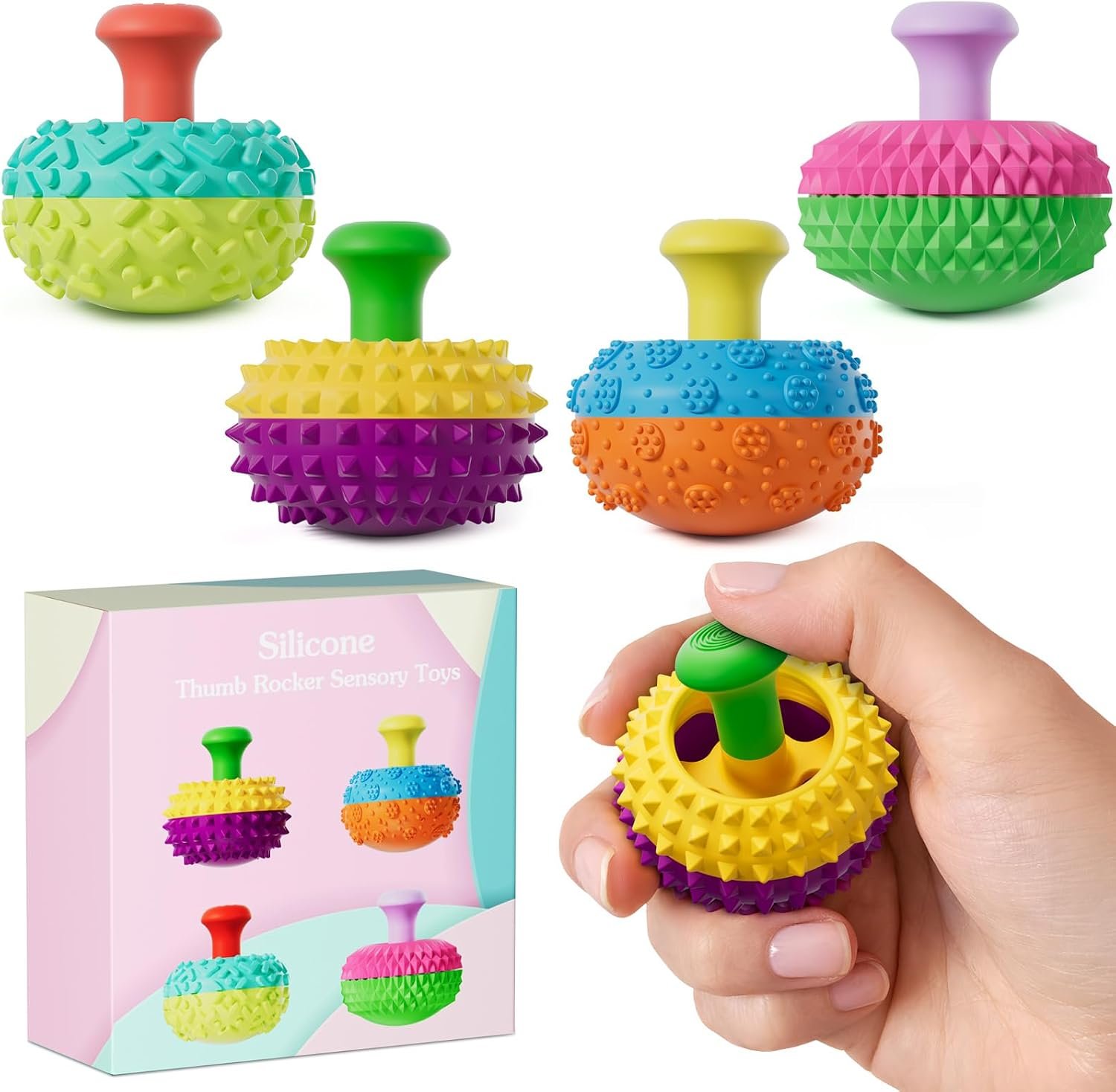 Silicone Thumb Rocker Fidget Toys for Kids Adults ,4PCS Stress Relief Sensory Toys for Autism ADHD Anxiety,Fun Textures Gadgets,Office Desk Toy,Stocking Stuffers for Women Men Teen Gifts