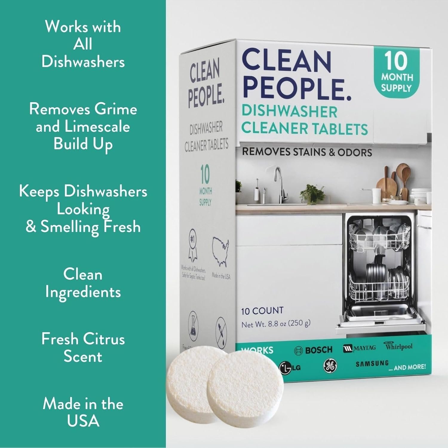 The Clean People Dishwasher Cleaner - Dishwasher Cleaner Tablets for Removing Limescale, Mineral Buildup, Grease & Odors - 10 Count, Citrus Scent - Image 2
