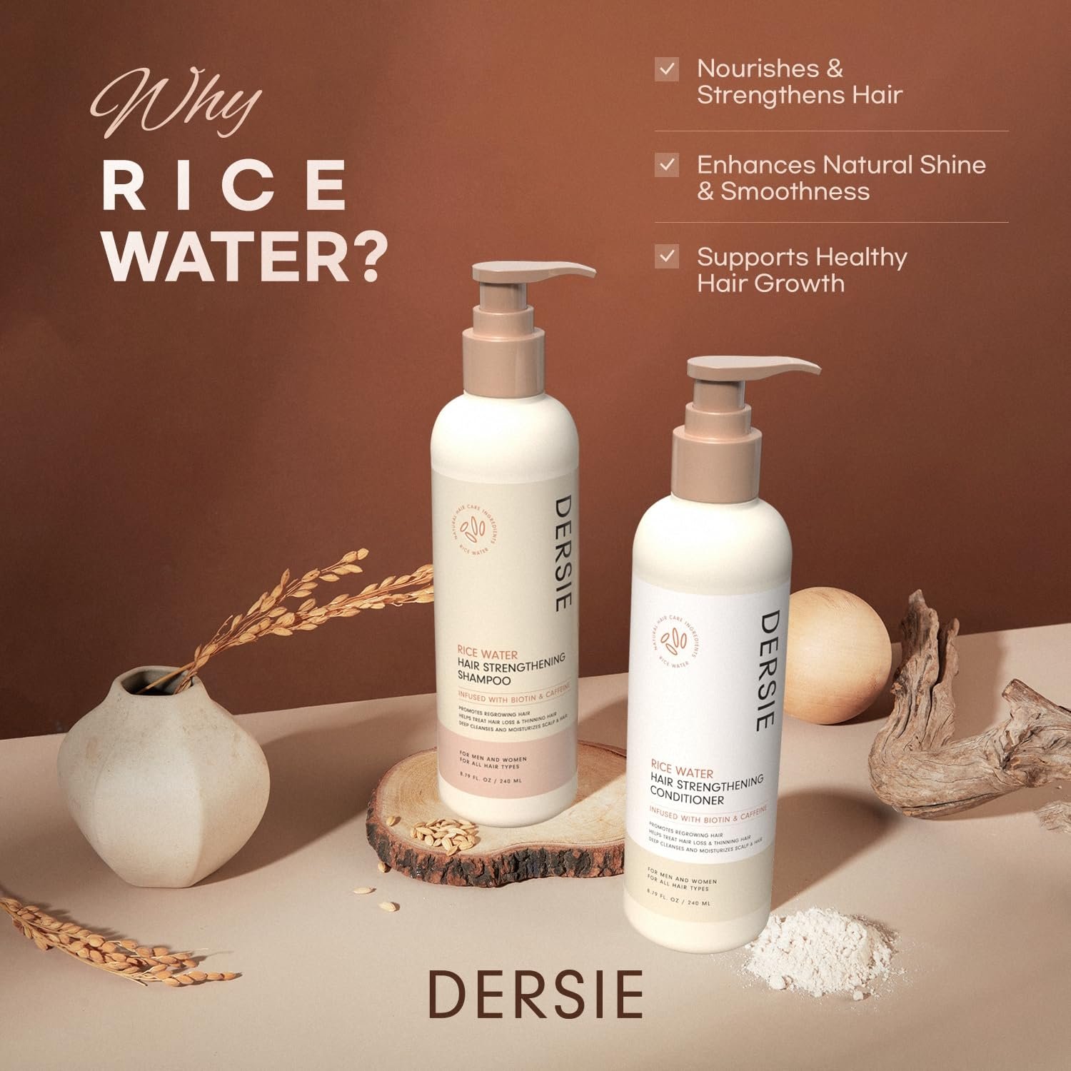 Rice Water Hair Growth Shampoo and Conditioner: Hair Growth Shampoo and Conditioner Infused with Biotin and Caffeine for Thinning Hair (Rice Water Shampoo & Conditioner) - Image 2