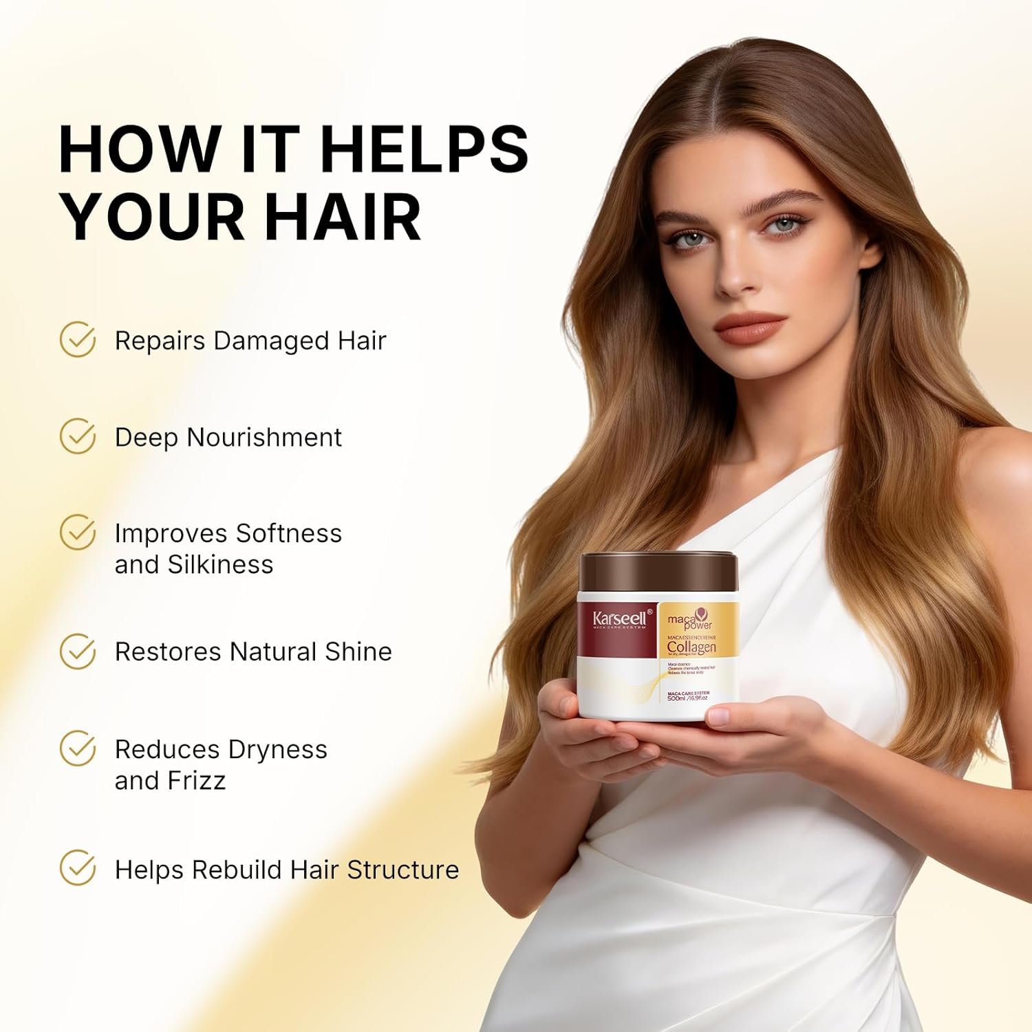 Karseell Collagen Hair Treatment Deep Repair Conditioning Argan Oil Collagen Hair Mask Essence for Dry Damaged Hair All Hair Types 16.90 oz 500ml - Image 3