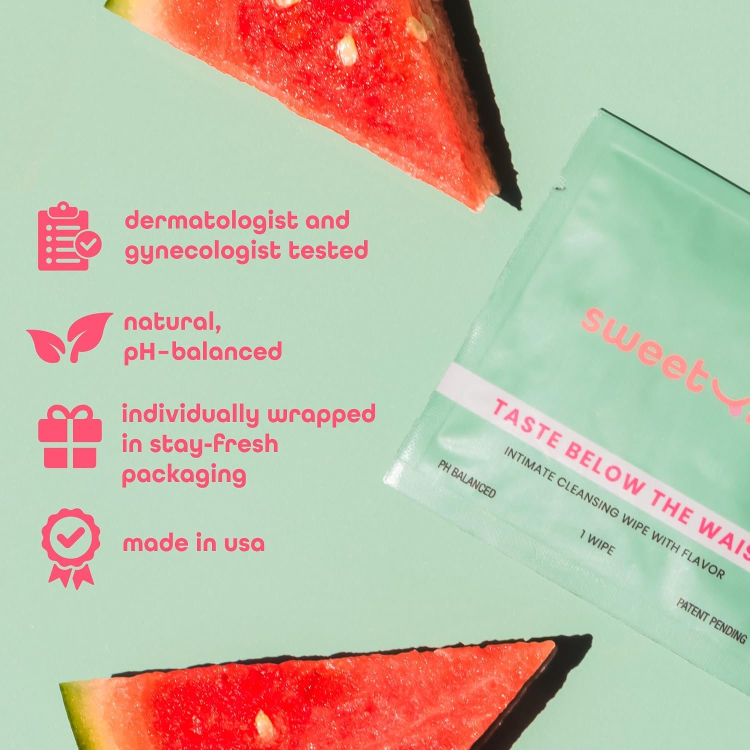Sweetums Feminine Wipes For Women, Individually Wrapped - pH Balanced Flavored Intimate Wipes - Pack of 10 (Watermelon) - Image 3