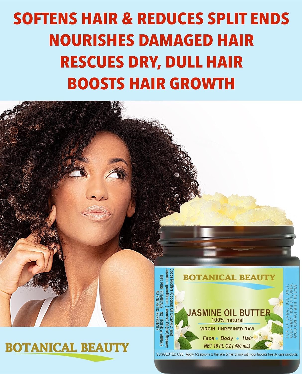 Botanical Beauty JASMINE OIL BUTTER Pure Natural Virgin Unrefined RAW for FACE, SKIN, BODY, DAMAGED HAIR, NAILS. (2 Fl Oz) - Image 4