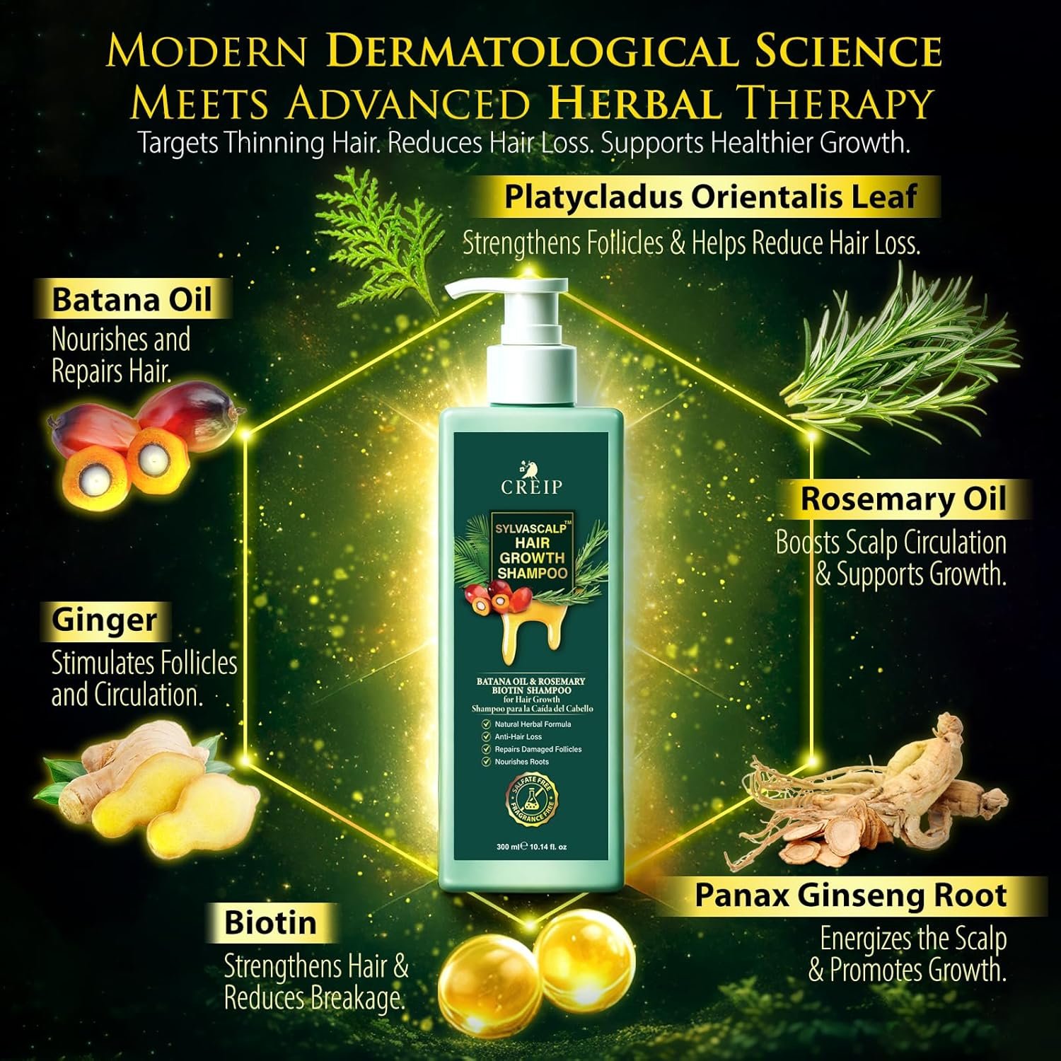 Rosemary & Batana Oil Hair Growth Shampoo: Hair Loss Shampoo for Men and Women with Biotin, Sulfate & Fragrance-Free Thickening - Image 3