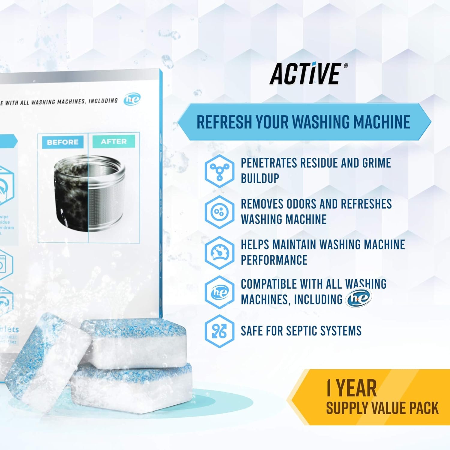 Washing Machine Dishwasher & Disposal Cleaning Tablets - Appliance Refresh Bundle Includes 12 Month Supply Cleaner Deodorizer, Washer Descaler, Disposer Freshener Deep 72 - Image 2