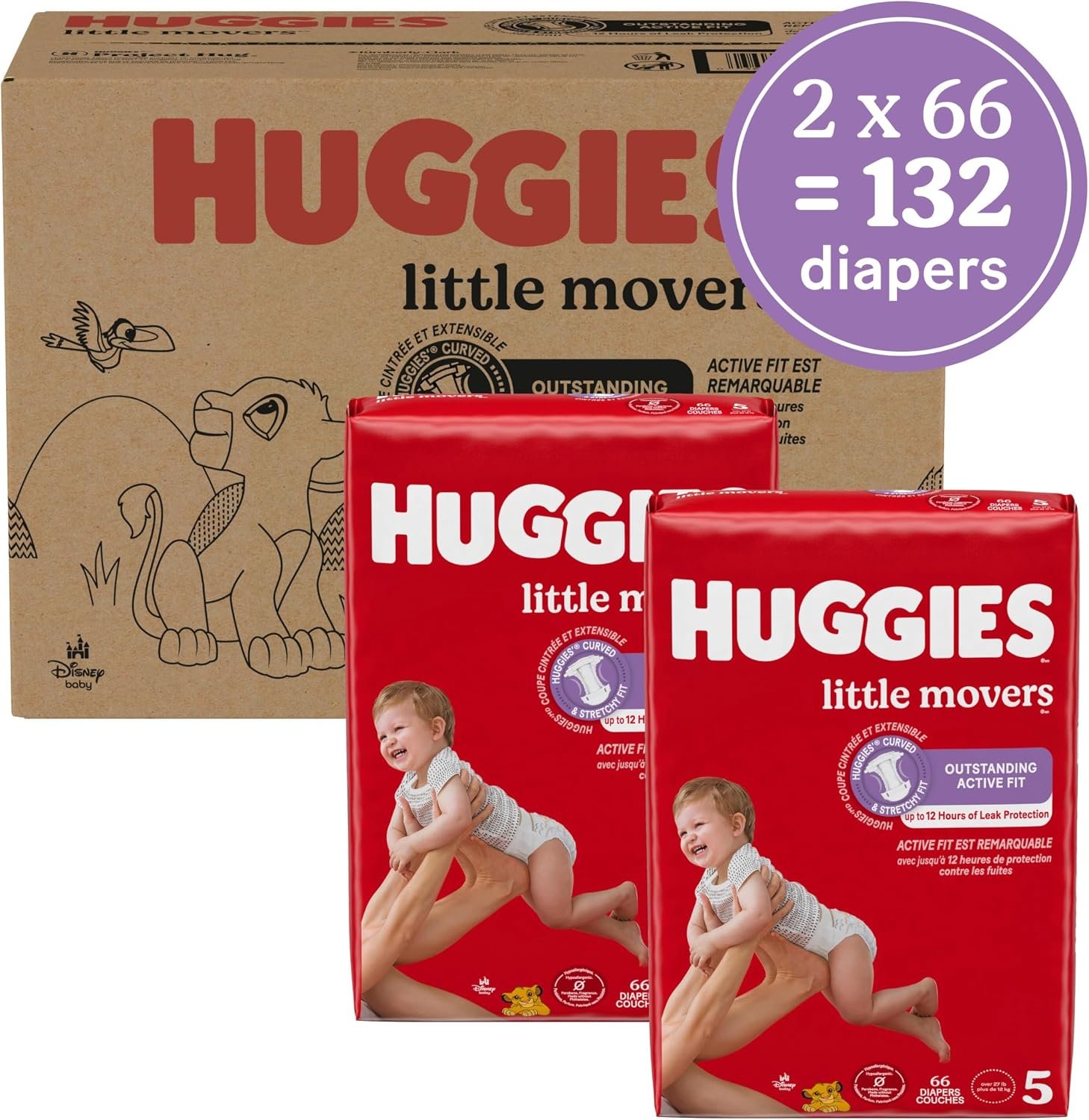 Huggies Size 5 Diapers, Little Movers Baby Diapers, Size 5 (27+ lbs), 132 Count (2 Packs of 66), Packaging May Vary - Image 2