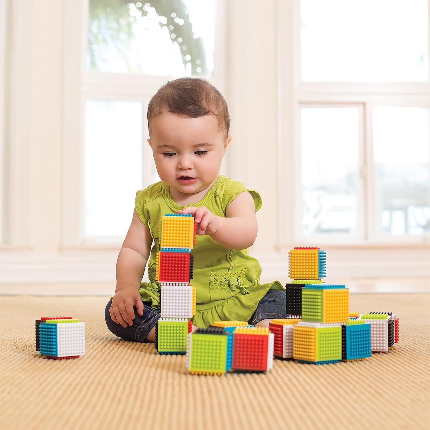 Infantino Press & Stay Sensory Blocks, Developmental Activity Blocks, 24-Piece Multicolor Stacking Toy Set for Babies & Toddlers 12 Months+ - Image 2