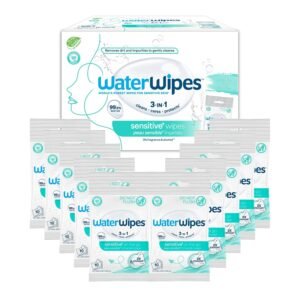 WaterWipes Beauty Sensitive+ On-The-Go Facial Wipes, 99.9% Water, Unscented Hypoallergenic Face Cleanser Wipes for Sensitive Skin, Double Cleanse & Skincare Routine, 100ct, (10 Packs)