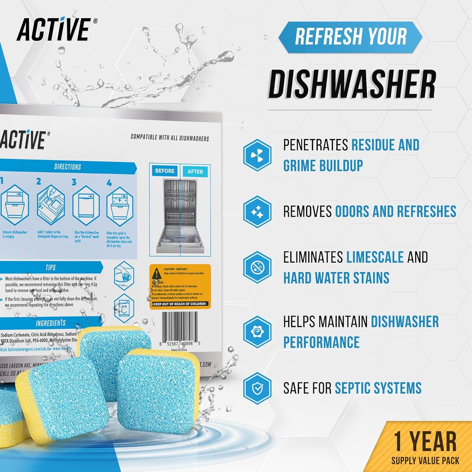 Washing Machine Dishwasher & Disposal Cleaning Tablets - Appliance Refresh Bundle Includes 12 Month Supply Cleaner Deodorizer, Washer Descaler, Disposer Freshener Deep 72 - Image 3