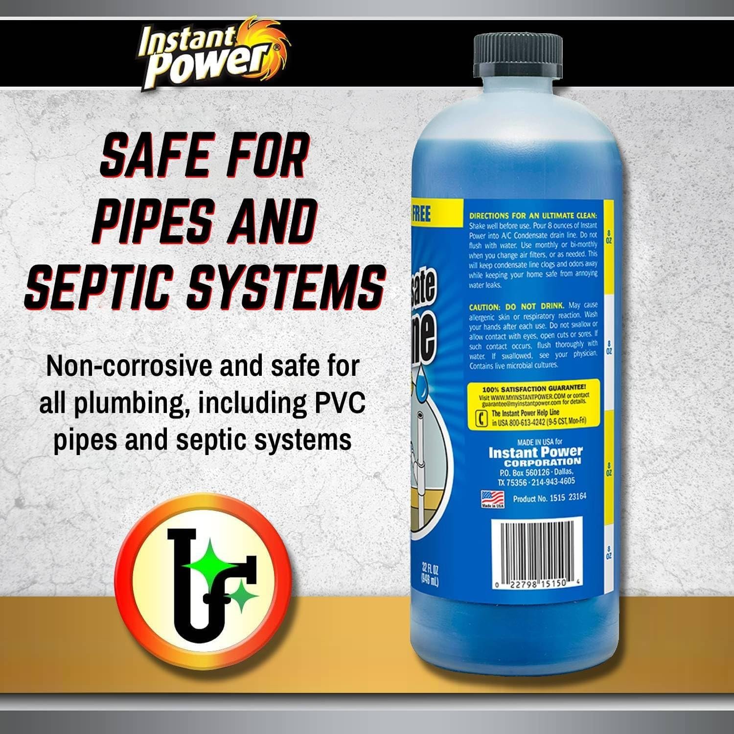 Instant Power A/C Condensate Drain Line Cleaner - AC & HVAC Unclogger for Air Conditioner Drain Lines, Prevents Odors & Water Damage, Safe for Pipes & Septic Systems - 32 oz (Pack of 1) - Image 4