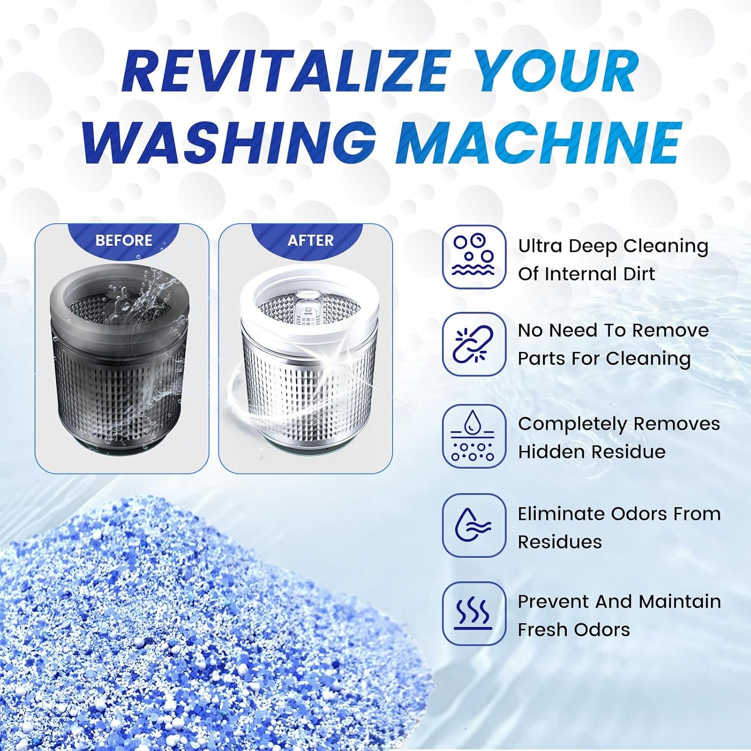 Washing Machine Cleaner Pre-Portioned Powder Tablets for Top Load & Front Load Washers, Odor-Removing, Detergent-Buildup Dissolving, Easy-Dissolve Maintenance Cleaner-12 Pack - Image 3