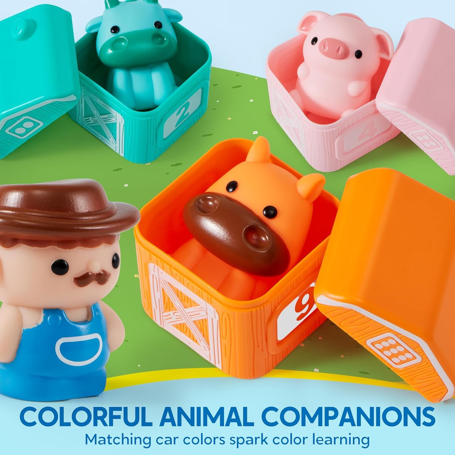 Play-Act Learning Toy for Toddlers 1 2 3 Years Old, Counting, Matching & Sorting Montessori Learning Farm Train Including 9 Farm Animals, Birthday Gift for Baby Boys Girls - Image 4