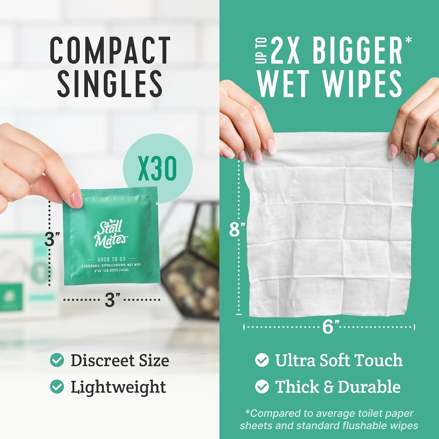 Stall Mates - Flushable Wipes, Individually Wrapped, Travel Friendly, Unscented with Cucumber, Vitamin-E & Aloe, (30 on-the-go singles) - Image 4
