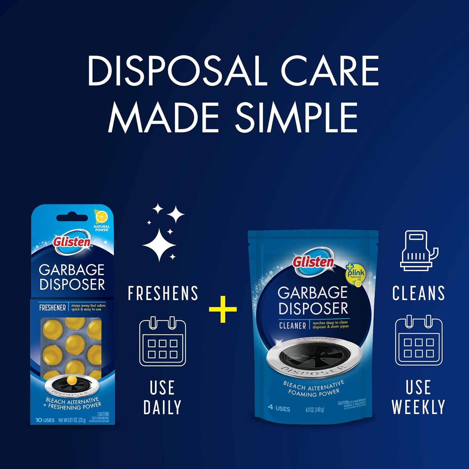 Glisten Garbage Disposer Cleaner and Freshener, Sink Disposal Odor Eliminator with Foaming Action, Lemon Scent, Made in the USA, 4 Packets - Image 7