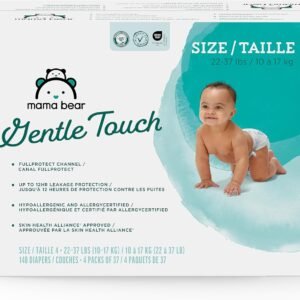 Amazon Brand – Mama Bear Gentle Touch Baby Diapers, Formulated without Fragrance, Size 4, 148 Count (4 packs of 37), with Skin Protection and Leak Protection