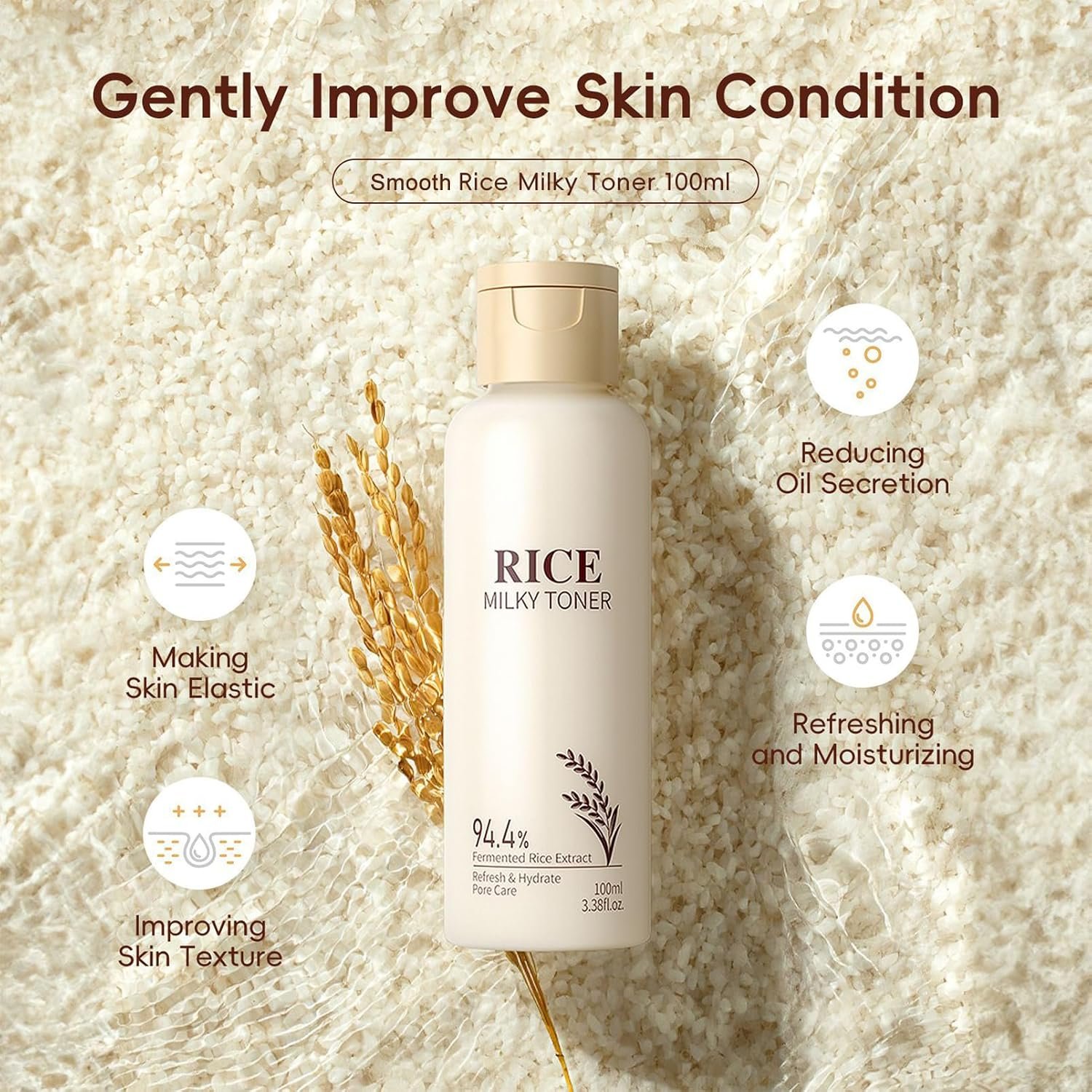 9PCS Rice Skincare Set for Women & Girls – Korean Skin Care Set with Rice Cleanser, Toner, Serum, Face Cream, Eye Cream, Sunscreen, Ice Roller, Headband & Card – Moisturizing & Skin Barrier Support - Image 3