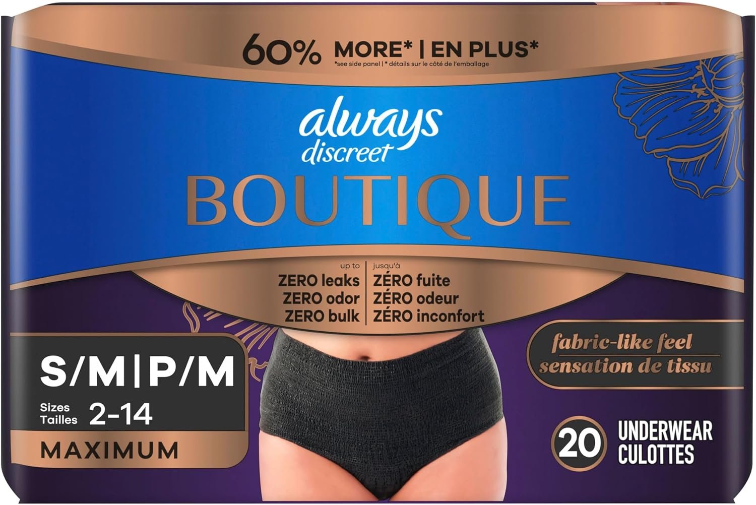 Always Discreet Boutique Incontinence and Postpartum Underwear for Women, Maximum Protection, Small/Medium, Black, 20 Count - Image 13