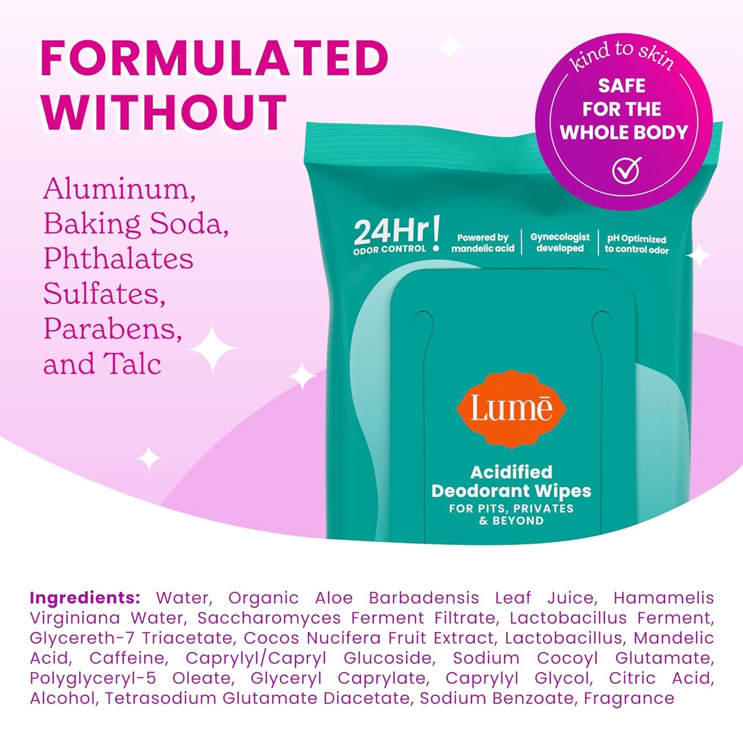 Lume Acidified Deodorant Wipes - 24 Hour Odor Control - Aluminum Free, Baking Soda Free, Skin Loving - 15 Count (Pack of 3) (Cool Cucumber) - Image 4