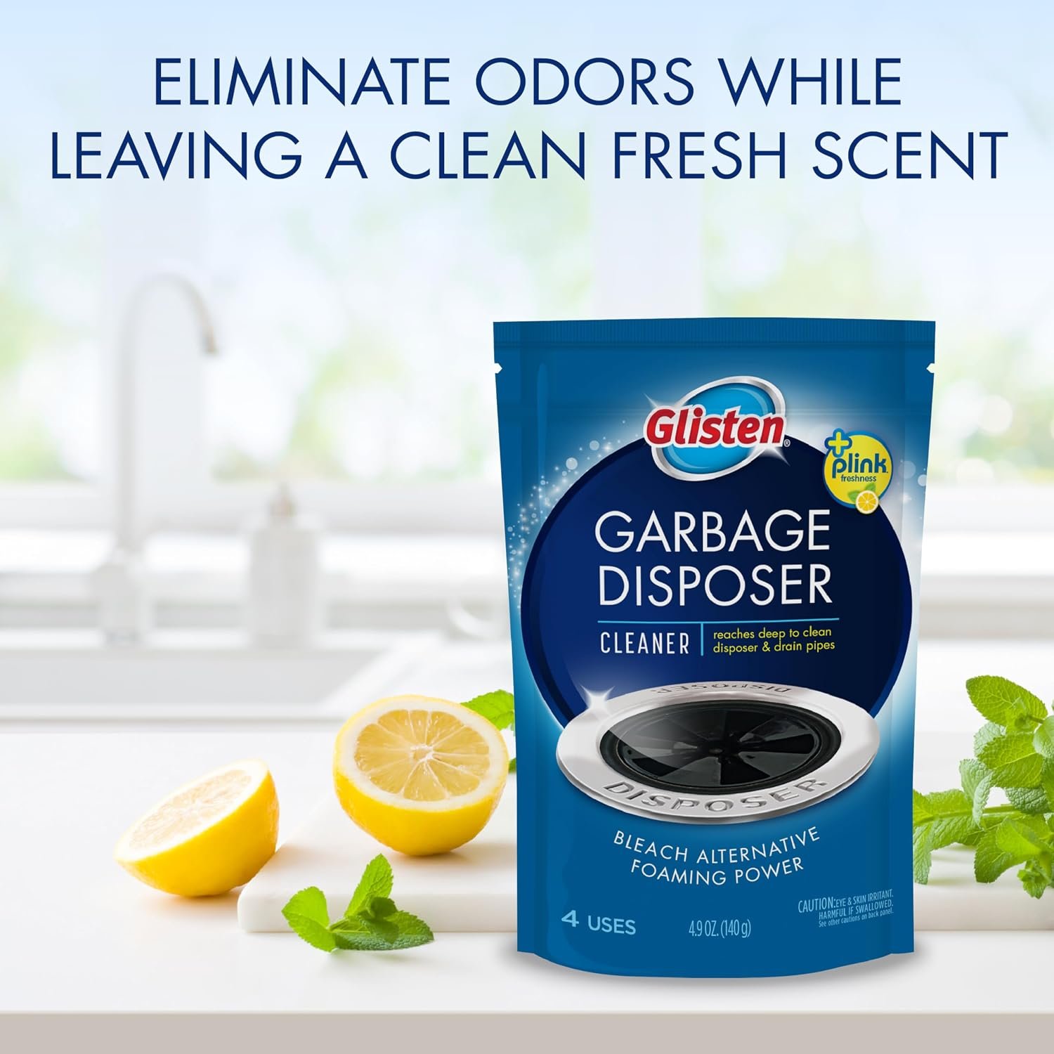 Glisten Garbage Disposer Cleaner and Freshener, Sink Disposal Odor Eliminator with Foaming Action, Lemon Scent, Made in the USA, 4 Packets - Image 6