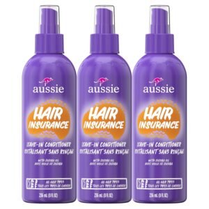 Aussie Hair Insurance Leave-In Conditioner Spray: Moisturizing Frizz Control & Detangler with Jojoba Oil (8 Fl Oz Each, 3-Pack)
