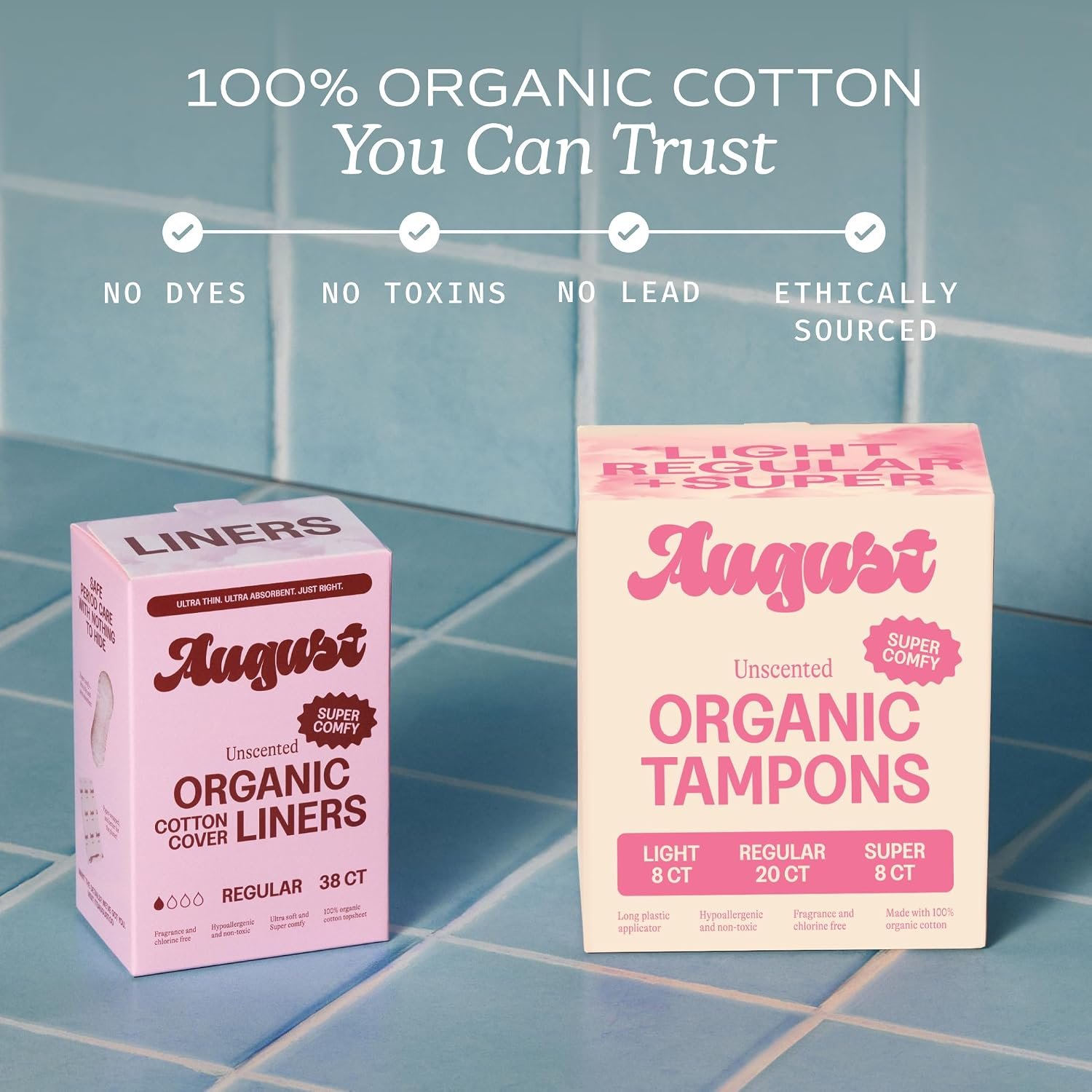 August Organic Tampons - Easy-Glide Long Applicators - Light, Regular, & Super - 36-Pack 100% Organic Cotton Tampons for Women, Non-Toxic, Fragrance-Free, and Hypoallergenic - Image 2