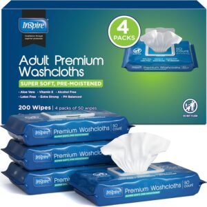 Inspire Adult Wet Wipes, Wash Cloths | Adult Wipes for Incontinence & Cleansing for Elderly, 8″x12″ (200 count)