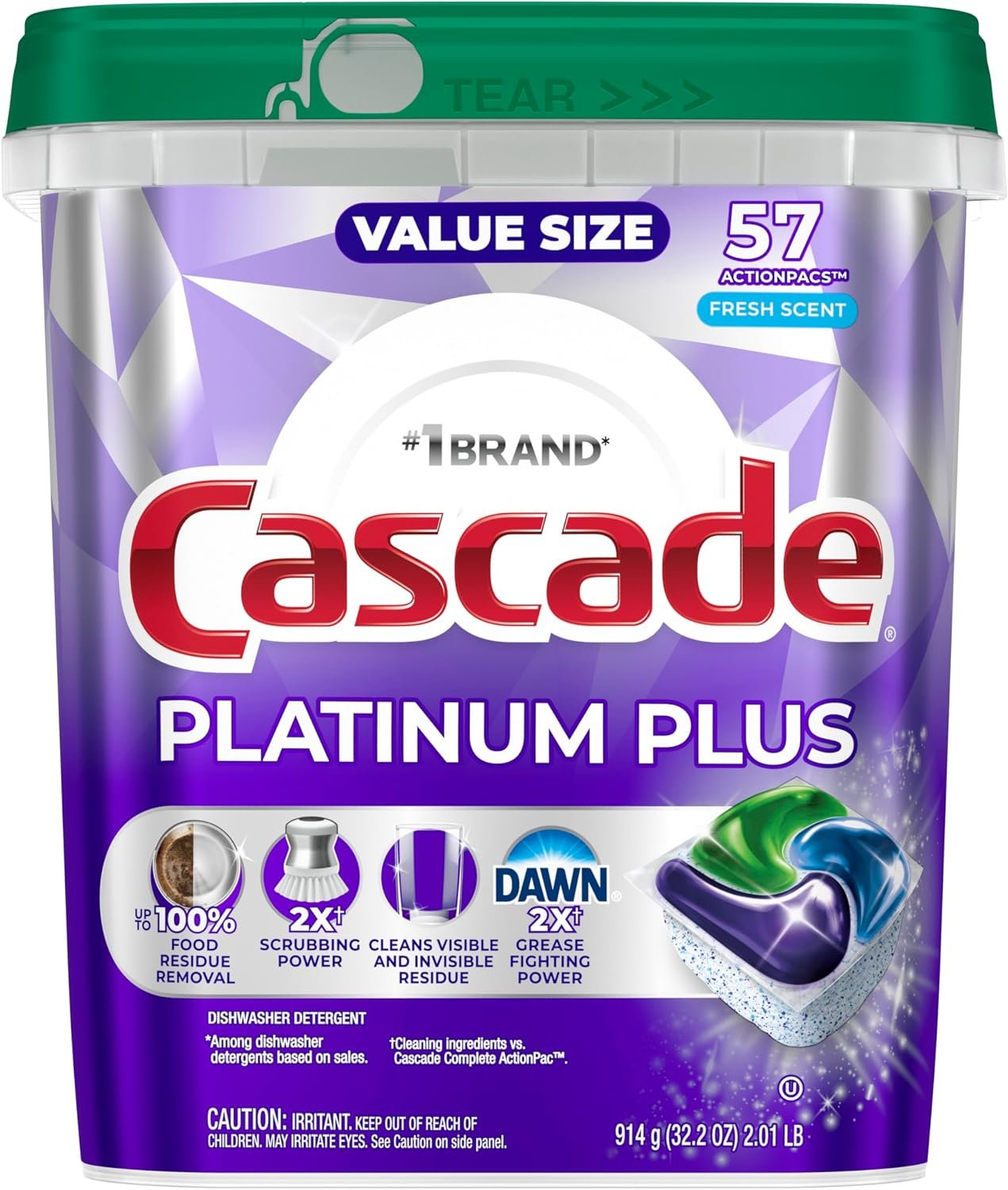 Cascade Platinum Plus Dishwasher Pods, Dishwasher Detergent, Dish Detergent Soap, Fresh, 57 Count - Image 9