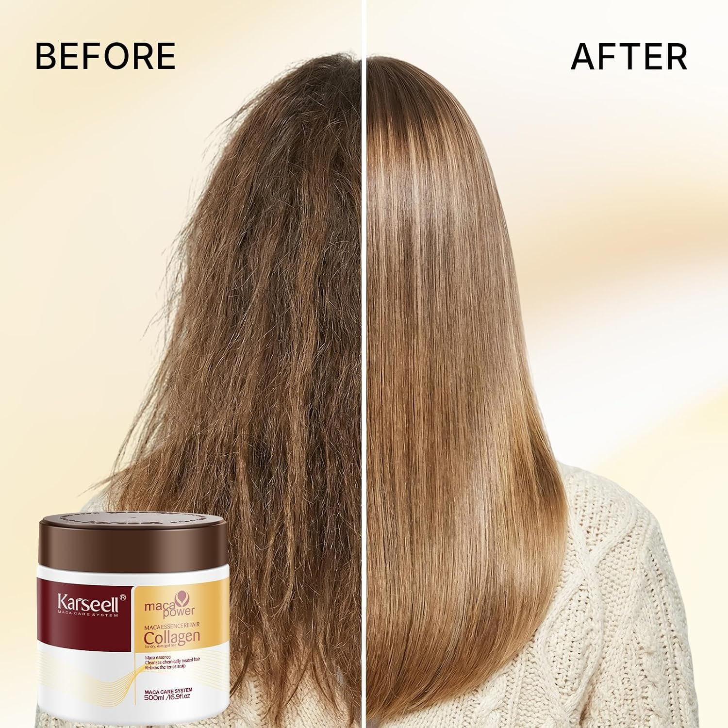 Karseell Collagen Hair Treatment Deep Repair Conditioning Argan Oil Collagen Hair Mask Essence for Dry Damaged Hair All Hair Types 16.90 oz 500ml - Image 8