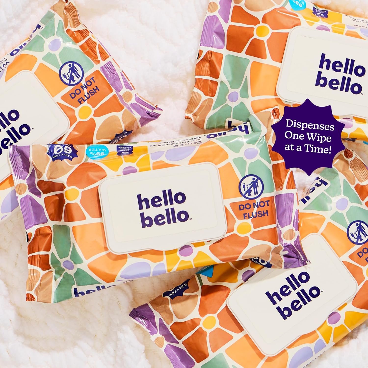 Hello Bello Premium Wipes, Designed for Sensitive Skin with Chamomile & Aloe Extracts, Flower Pop (12 Resealable Packets = 720 Total Wipes) - Image 5